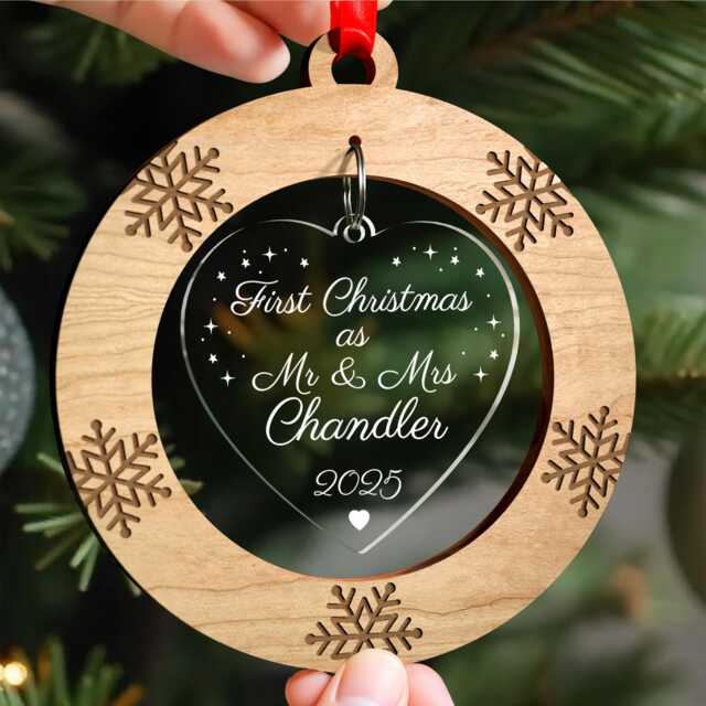 First Christmas As Mr & Mrs Ornament - Personalised 1st Married Decoration With Red Bag - image 1
