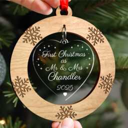 First Christmas As Mr & Mrs Ornament - Personalised 1st Married Decoration With Red Bag - thumbnail 1