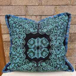 Guatemalan Huipil Cushion Cover - Green Rose & Butterfly Textile Pillow - thumbnail 3