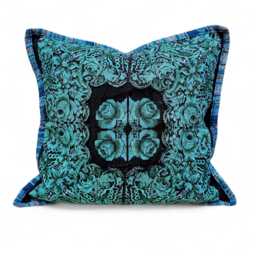 Guatemalan Huipil Cushion Cover - Green Rose & Butterfly Textile Pillow - thumbnail 1