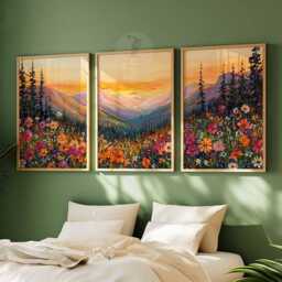 Neutral Wildflower Field Set Of 3 Prints, Daisy Posters, Landscape Painting Art, Rustic Farmhouse Decor, Country Meadow Wall Art - thumbnail 3