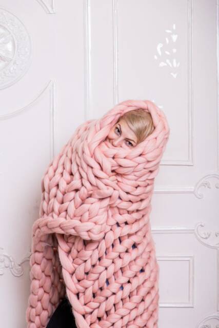Super Chunky Blanket, Knit Merino Wool Yarn, Knitting - image 1