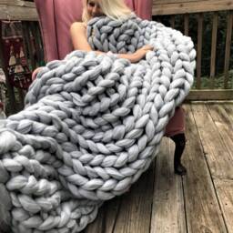 Super Chunky Blanket, Knit Merino Wool Yarn, Knitting - thumbnail 2