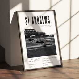 st Andrews Golf Poster - Black & White Wall Art - Home Of Print Old Course Scotland Gift For Him Father's Day - thumbnail 1