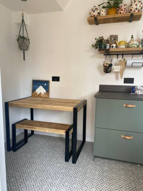Reclaimed Wood Dining Table - & Benches Chunky Top Modern Industrial - image 1