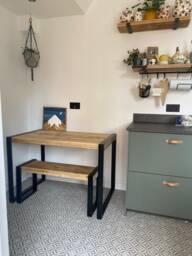 Reclaimed Wood Dining Table - & Benches Chunky Top Modern Industrial - thumbnail 1