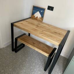 Reclaimed Wood Dining Table - & Benches Chunky Top Modern Industrial - thumbnail 3
