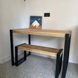Reclaimed Wood Dining Table - & Benches Chunky Top Modern Industrial - thumbnail 2