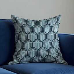 Mid Century Modern Blue Cushion Cover, Geometric Arch Pattern Retro Teal Throw Pillow Case - thumbnail 1