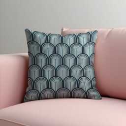 Mid Century Modern Blue Cushion Cover, Geometric Arch Pattern Retro Teal Throw Pillow Case - thumbnail 2