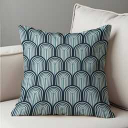 Mid Century Modern Blue Cushion Cover, Geometric Arch Pattern Retro Teal Throw Pillow Case - thumbnail 4