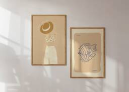 Poster Set Summer Girl & Shell Illustration/Art Print Minimalist Italy, Beige - thumbnail 1