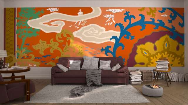 Mansion Ii Zenith. French Designer Chic Boutique Wall Mural Art. Dreamy Seascape Panorama Floating Heavens Floral Landscape Vivid Sea & Sky - image 1