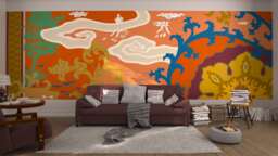 Mansion Ii Zenith. French Designer Chic Boutique Wall Mural Art. Dreamy Seascape Panorama Floating Heavens Floral Landscape Vivid Sea & Sky