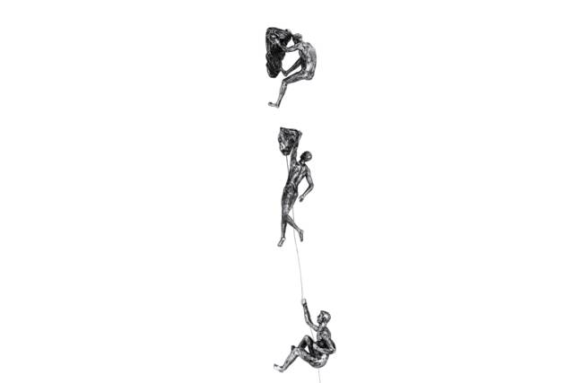 Large X3 Antique-Silver Rock Climber Figurines - 1X One-Handed, Two-Handed & 1 Abseiling Man- Wall Hanging Sculptures Statue Ornament Cde - image 1