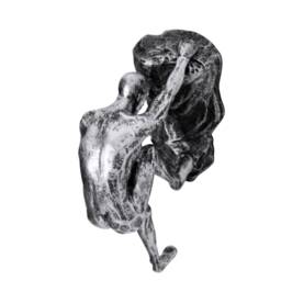 Large X3 Antique-Silver Rock Climber Figurines - 1X One-Handed, Two-Handed & 1 Abseiling Man- Wall Hanging Sculptures Statue Ornament Cde - thumbnail 2