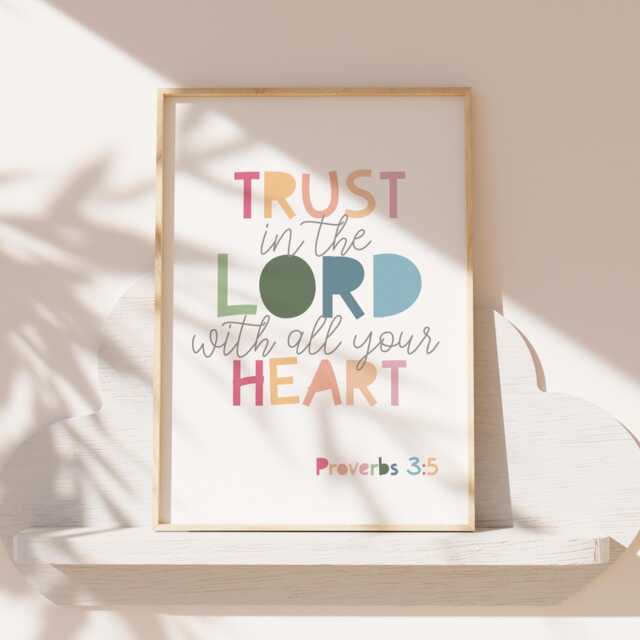 Trust The Lord With All Your Heart Print, Christian Prints, Wall Art, Scripture Rainbow, Girls Bedroom Decor, Boys - image 1