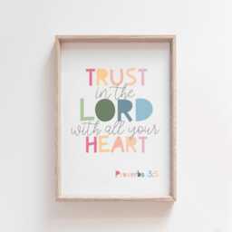 Trust The Lord With All Your Heart Print, Christian Prints, Wall Art, Scripture Rainbow, Girls Bedroom Decor, Boys - thumbnail 2