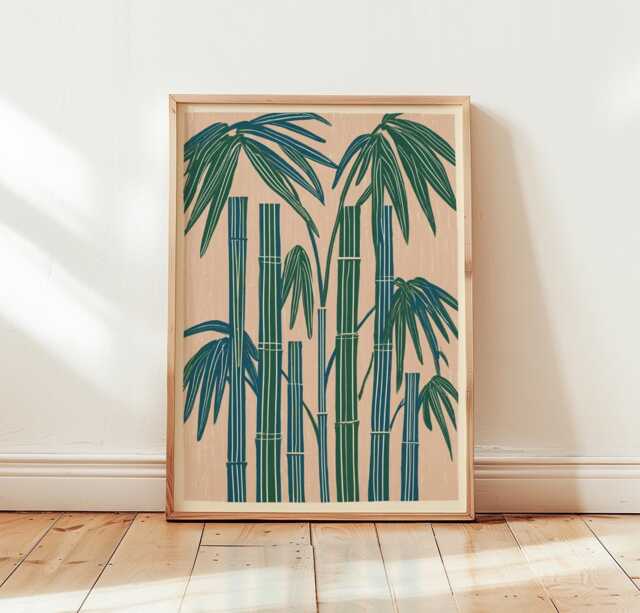 Bamboo Botanical Print, Japanese Wall Art, Green Plant Poster, Nature Illustration, Zen Garden Decor - image 1
