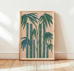 Bamboo Botanical Print, Japanese Wall Art, Green Plant Poster, Nature Illustration, Zen Garden Decor
