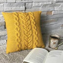 Hand Knit Pillow Cover Mustard Cable With Buttons - thumbnail 2