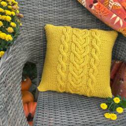 Hand Knit Pillow Cover Mustard Cable With Buttons - thumbnail 4