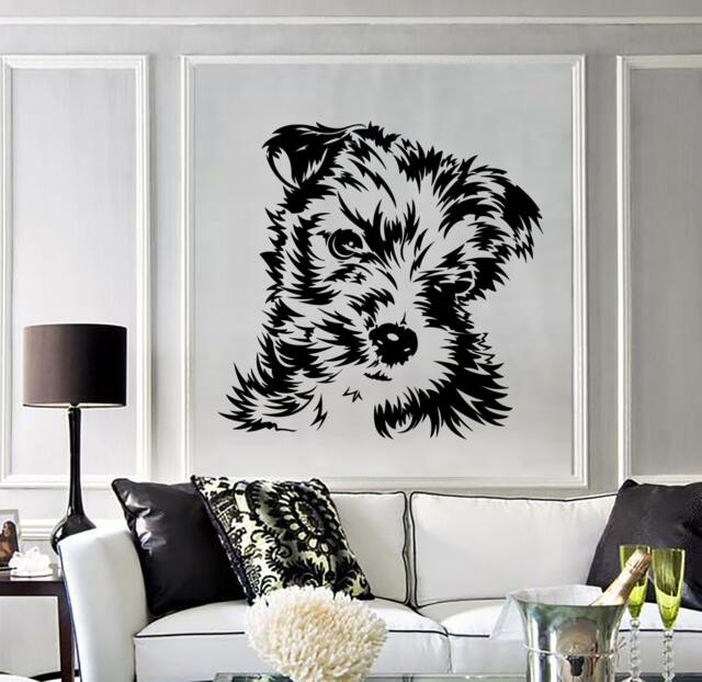 Wall Vinyl Decal Dog's Portrait Cute Shaggy Dog Puppy Collar Abstract Modern Home Decor - #1141Dz - image 1