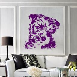 Wall Vinyl Decal Dog's Portrait Cute Shaggy Dog Puppy Collar Abstract Modern Home Decor - #1141Dz - thumbnail 2
