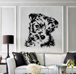 Wall Vinyl Decal Dog's Portrait Cute Shaggy Dog Puppy Collar Abstract Modern Home Decor - #1141Dz - thumbnail 1