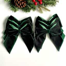 Dark Green Velvet Christmas Tree Bows, Bows For Tree, Green Decorations, 5.5 Inch, Pack Of 6