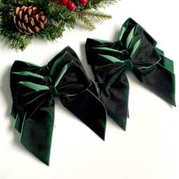 Dark Green Velvet Christmas Tree Bows, Bows For Tree, Green Decorations, 5.5 Inch, Pack Of 6 - thumbnail 3