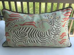 Clarence House Pillow Cover in Tibet Dragon(Pale Green Linen With Cocoa Brown Back - thumbnail 1
