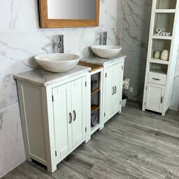 Bathroom Vanity Unit - Sink Washstand Slimline White Painted With Marble Worktop & Sit On Basins Taps Plugs Included - thumbnail 3
