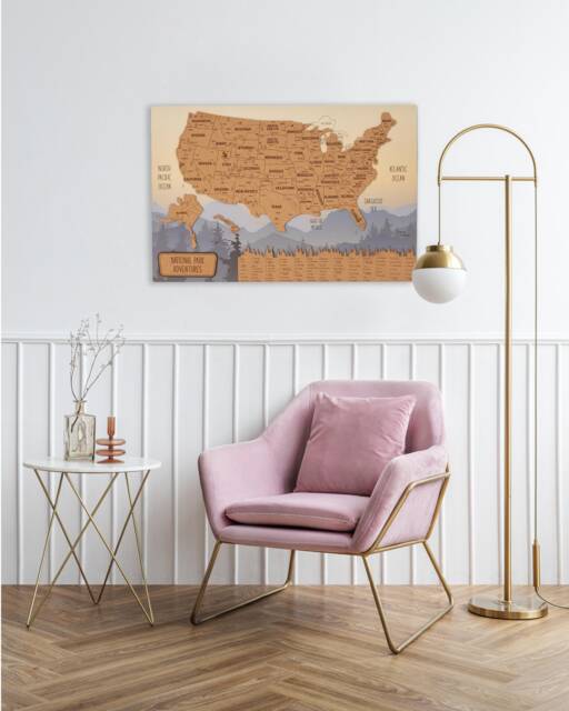 National Park Push Pin Map Apartment Decor, United States Travel 5Th Anniversary Gift, Usa Wooden Wall Art Retirement Gift - image 1