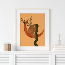 Botanical Moon Woman Art Print, Celestial Illustration, Boho Wall Decor - thumbnail 3