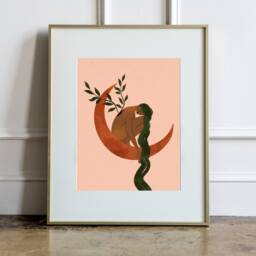 Botanical Moon Woman Art Print, Celestial Illustration, Boho Wall Decor - thumbnail 4