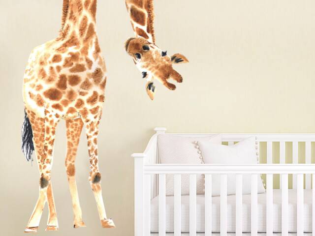 Safari Nursery Wall Decal Giraffe - Animal Watercolor Sticker Boy Girl Home Decoration - image 1