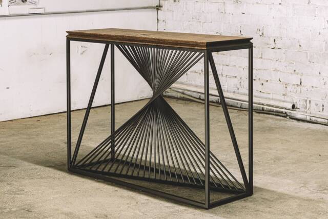Artistic Oak Console, Modern Twist Metal Entryway Piece, Handmade Hallway Desk, Unique Accent Furniture - image 1