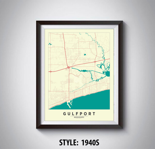 Gulfport, Ms Map Art Print Vintage Style Travel Poster - image 1