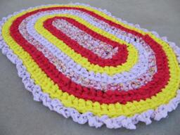 Pink Girls Rug, Crocheted Rag Kitchen Rustic Home Decor, Shabby Chic, Cottage Oval Area Rug Runner, Boho