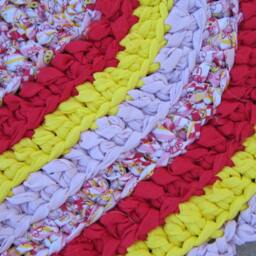 Pink Girls Rug, Crocheted Rag Kitchen Rustic Home Decor, Shabby Chic, Cottage Oval Area Rug Runner, Boho - thumbnail 2