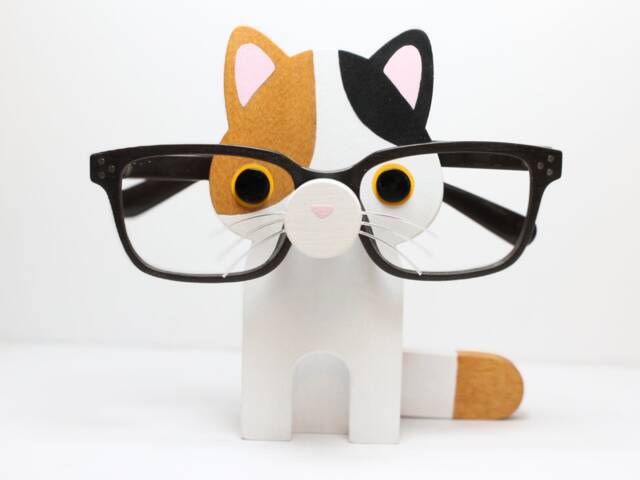 Wood Calico Cat Figure Eyeglass Stand - Custom Ornament Gift - image 1