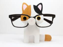 Wood Calico Cat Figure Eyeglass Stand - Custom Ornament Gift