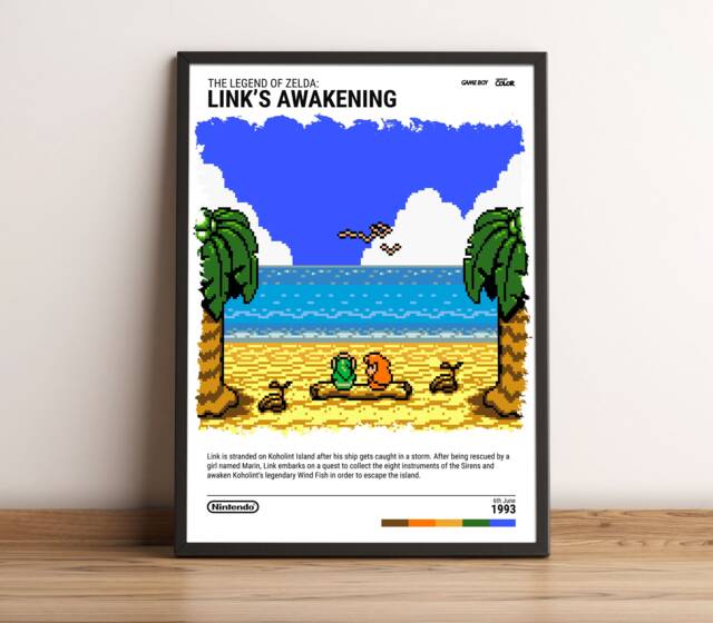 The Legend Of Zelda Link's Awakening - 1993 Poster - Video Game Art Print Gaming Gift A5-A4-A3-A2-A1 Unframed Canvas For Frame - image 1