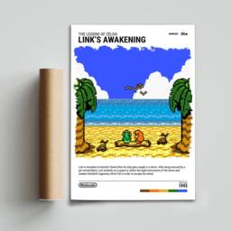 The Legend Of Zelda Link's Awakening - 1993 Poster - Video Game Art Print Gaming Gift A5-A4-A3-A2-A1 Unframed Canvas For Frame - thumbnail 3