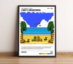 The Legend Of Zelda Link's Awakening - 1993 Poster - Video Game Art Print Gaming Gift A5-A4-A3-A2-A1 Unframed Canvas For Frame - thumbnail 1
