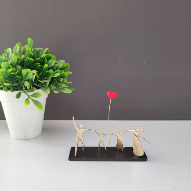 Handmade Bronze Sculpture Unconditional - Family With Red Heart Balloon - image 1