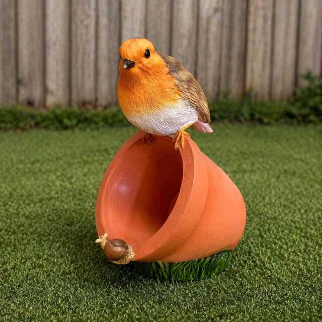 Bird Feeder Pot Resin Garden Ornament Outdoor Decoration British Wildlife - image 1