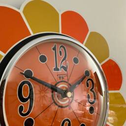 Handmade Mid-Century Modern Flower Wall Clock Tangerine Yellow, 1970S Style - thumbnail 3