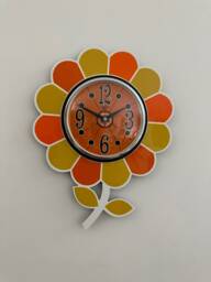 Handmade Mid-Century Modern Flower Wall Clock Tangerine Yellow, 1970S Style - thumbnail 1